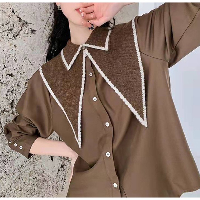 春服 シャツ ブラウス ロング襟カラー 大人きれいめ かわいい カジュアル ストリート系 原宿系 10代 代 モード系ファッション専門店 With U 春服 シャツ ブラウス ロング襟カラー 大人きれいめ かわいい カジュアル ストリート系 原宿系 10代 代 モード系ファッション専門店 With U