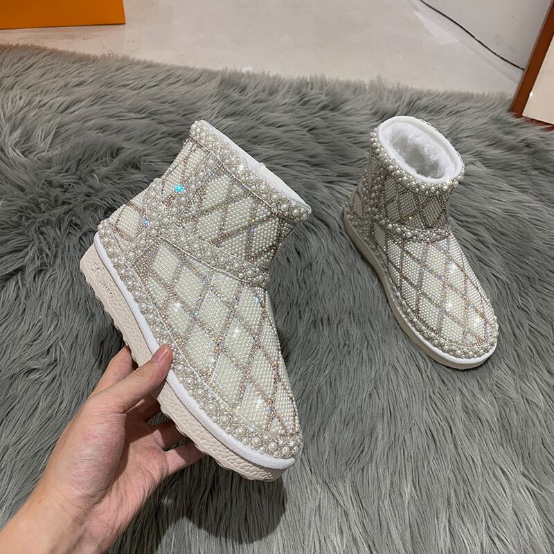 ウィンターラインストーンスリーブレッドブーツ 靴 シューズ 冬物 ラウンドトー フェイクシューズ80039362973