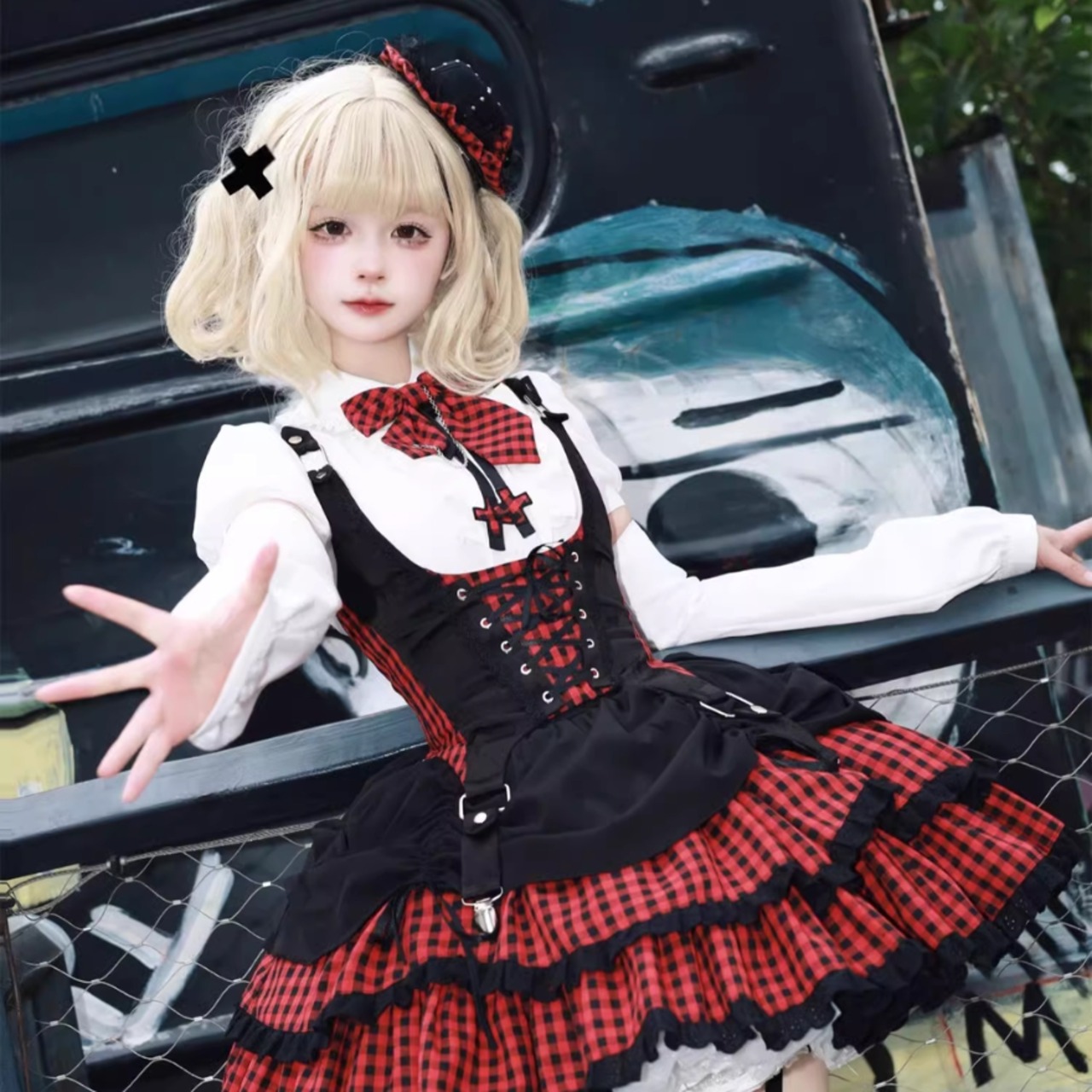 天使と悪魔 サブカル系 ファッション ヘッドドレス チェック柄 かわいい アイドル ステージ衣装 コンカフェ 地雷系 量産型 インディーズファッション  Y2K | 天使と悪魔 サブカル系ファッション SEASONZ～サブカル系、地雷系、アイドル衣装専門～