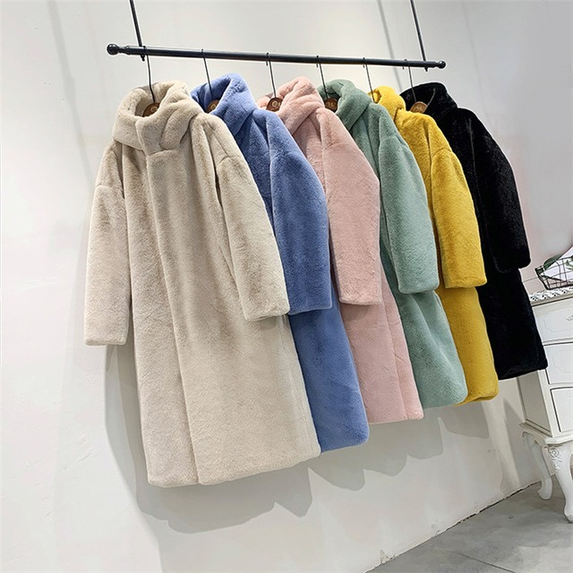 毛皮のコート 模造水 フェイクファー 中・長セクション 大きいサイズ フード付きジャケット 防寒