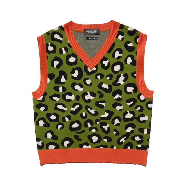 PLATEAU STUDIO 22SS Leopard Cropped Vest (Green)