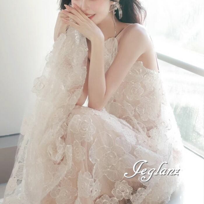 ウエディングドレス 花柄 オープンバック ファンシー ミニマル(MC361)ο☆