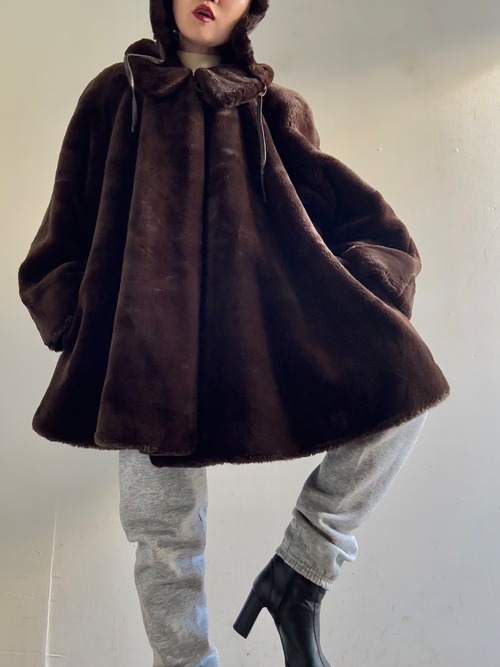 80s Vintage Eco Fur  A-Line Coat