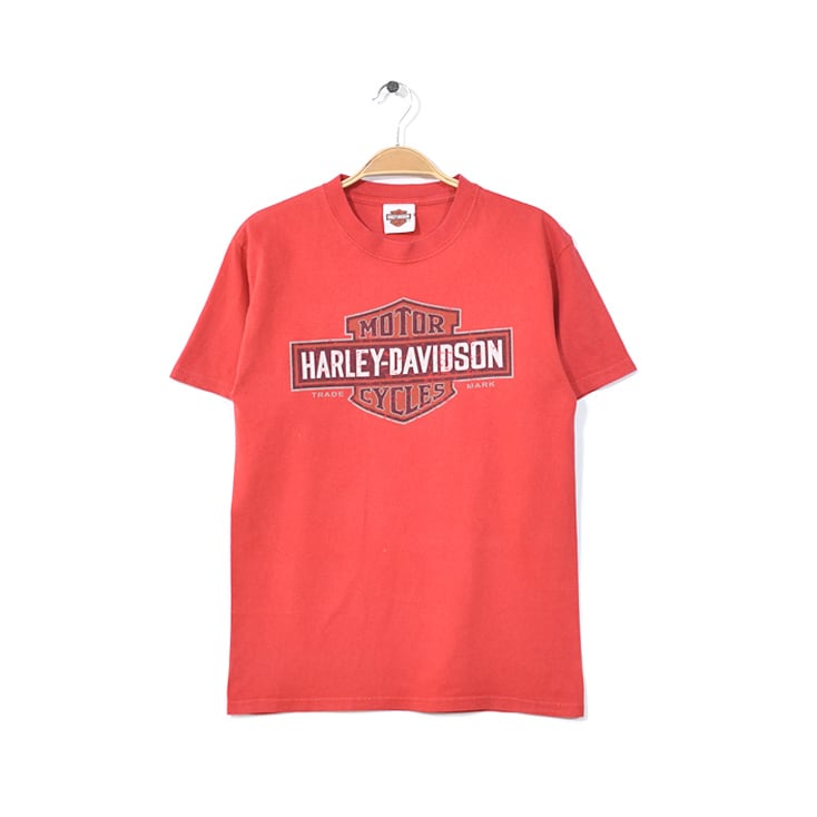 ハーレーダビッドソン コットン ロゴ バイク プリント 半袖 Tシャツ メンズS相当 赤色 HARLEY-DAVIDSON 古着 @BB0693