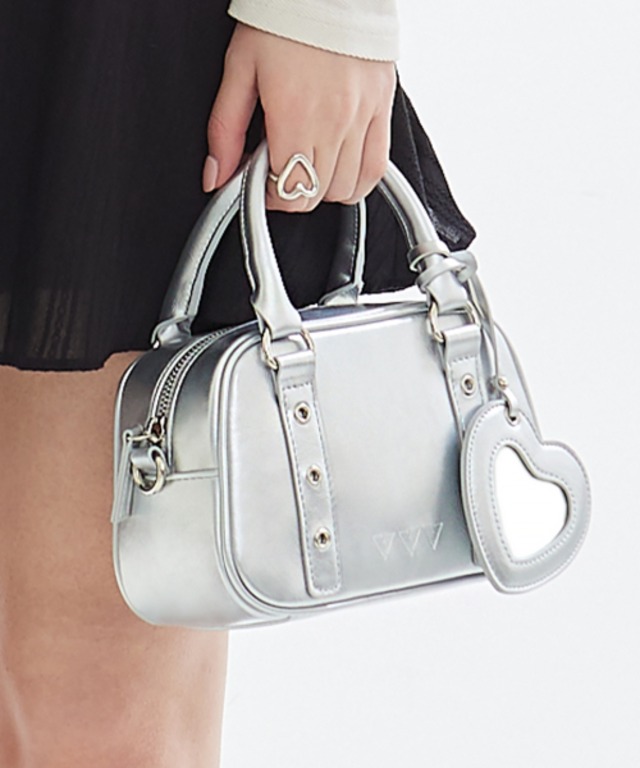 [VVV] Heart Mirror Buckle Mini Tote Cross Bag _ Silver