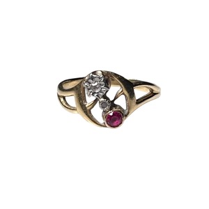 vintage 9ct gold ring set with diamond & synthetic ruby