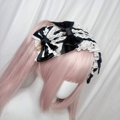 ♡【全9色】 クラシカルフリルレース ダブルリボンヘッドドレス light green ♡