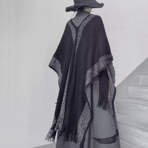 Block color tassel shawl C0653