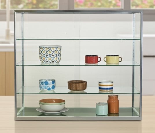 アンティーク・レトロ調 ガラスケースW900mm 木製風 チーク