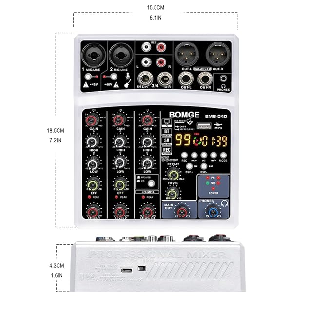 BOMGE4チャンネル99DSPdjオーディオサウンドミキサーインターフェース