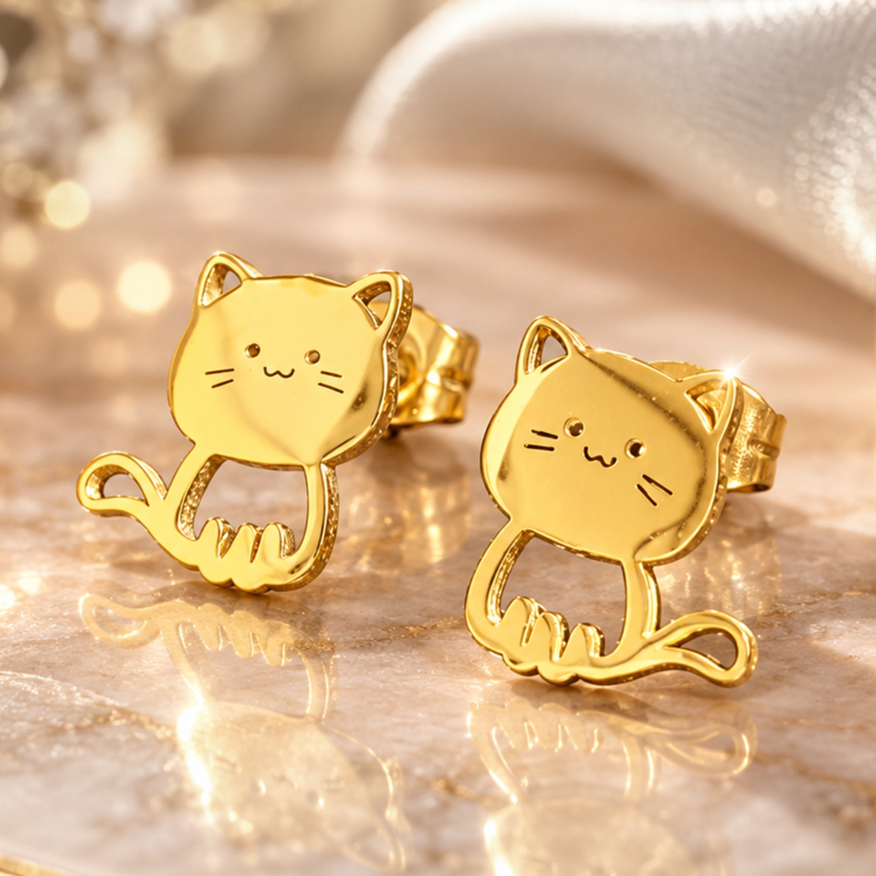 ネコ ピアス ゴールド 46 金属アレルギー対応 ステンレス 両耳セット レディース 小ぶり 猫モチーフ ネコ 猫 ねこ