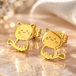 ネコ ピアス ゴールド 46 金属アレルギー対応 ステンレス 両耳セット レディース 小ぶり 猫モチーフ ネコ 猫 ねこ