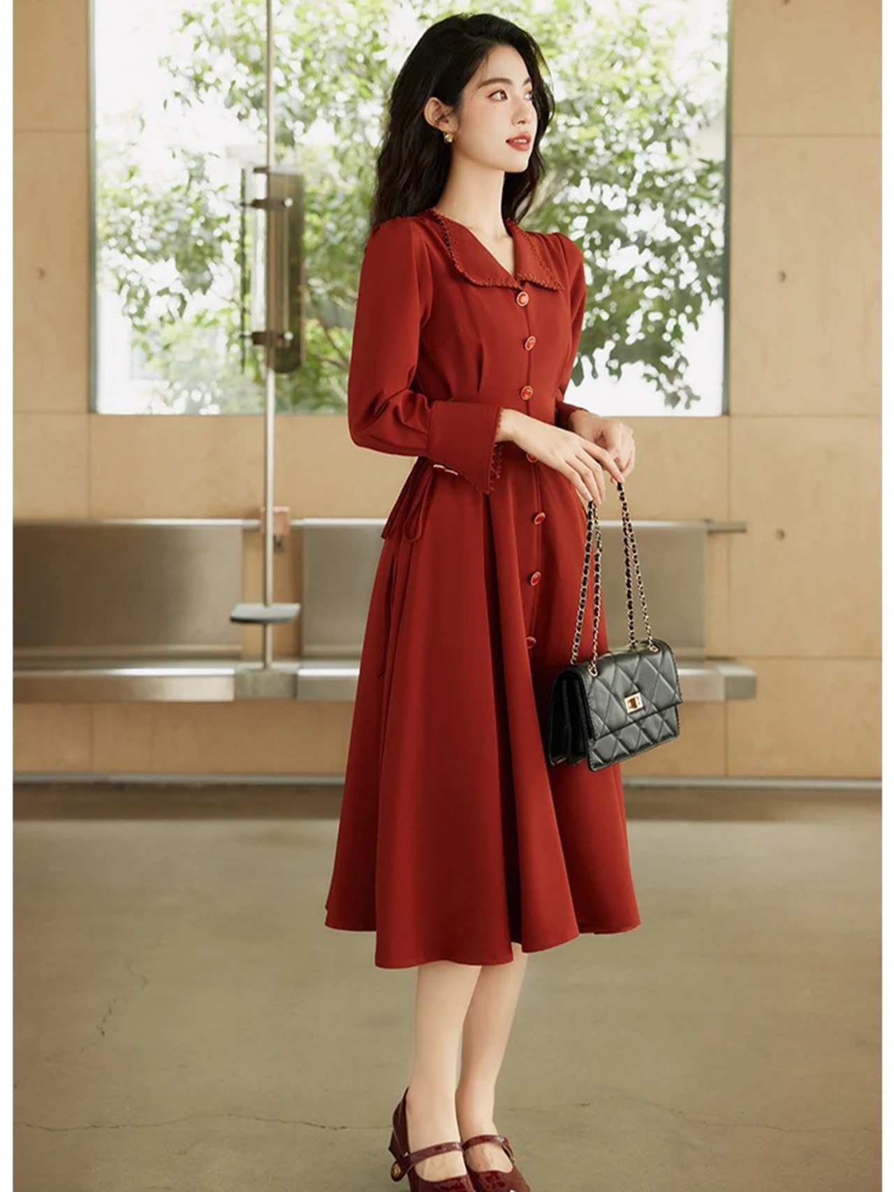 【0192】Side Lace-up Shirt Long Sleeve Dress