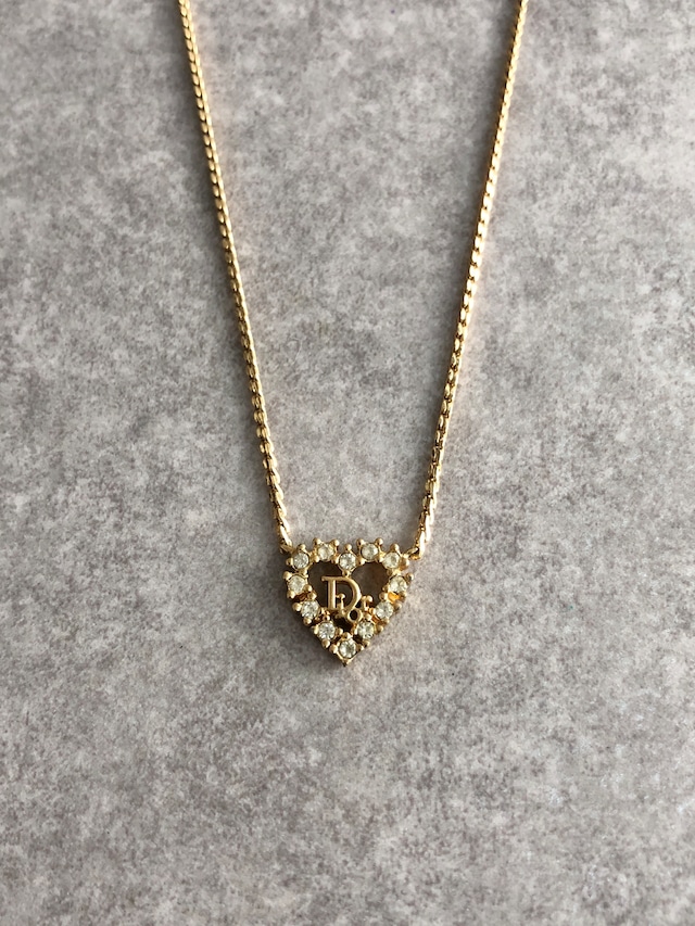 Christian Dior クリスチャン ディオール ネックレス ゴールド DIOR ハート ラインストーン vintage ヴィンテージ オールド z4hitf