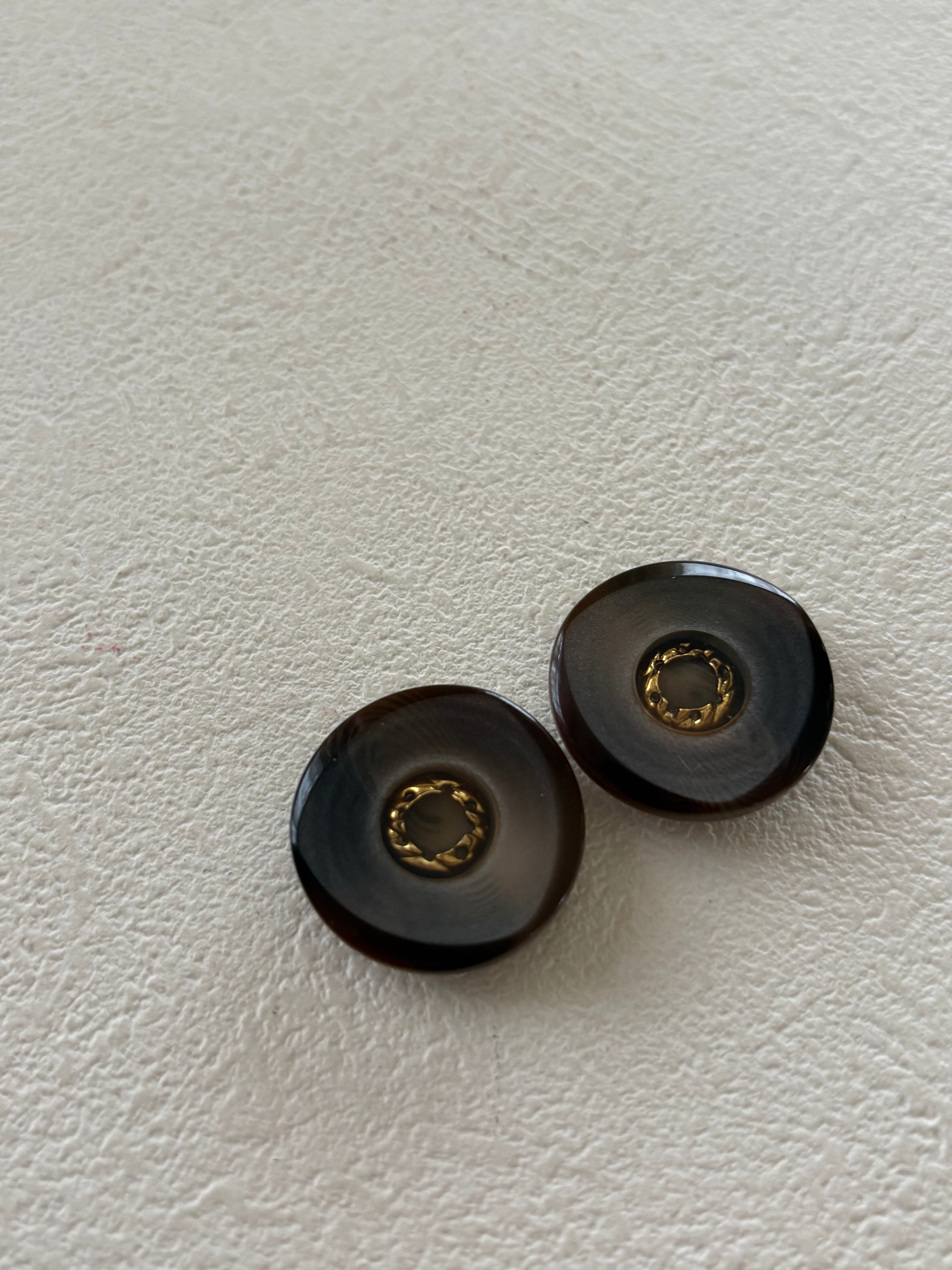 Japanese Vintage ボタン 22mm ダークブラウン×ゴールド プラスチックボタン 昭和レトロ アクセサリーパーツ 装飾材 カルトナージュ