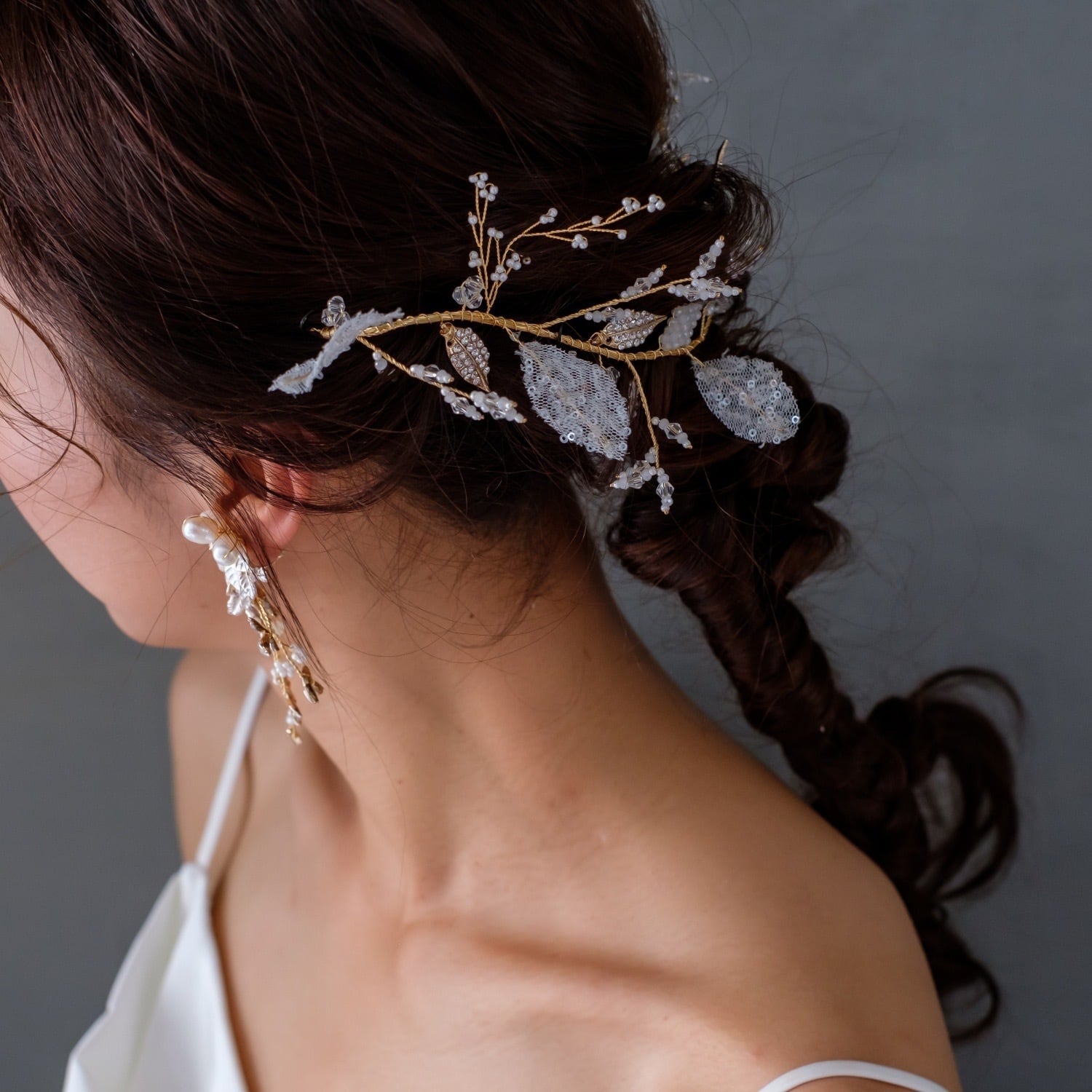 H-072 ウェディング アクセサリー【 小枝リーフレースクリスタル H-072 ウェディング アクセサリー【 小枝リーフレースクリスタル