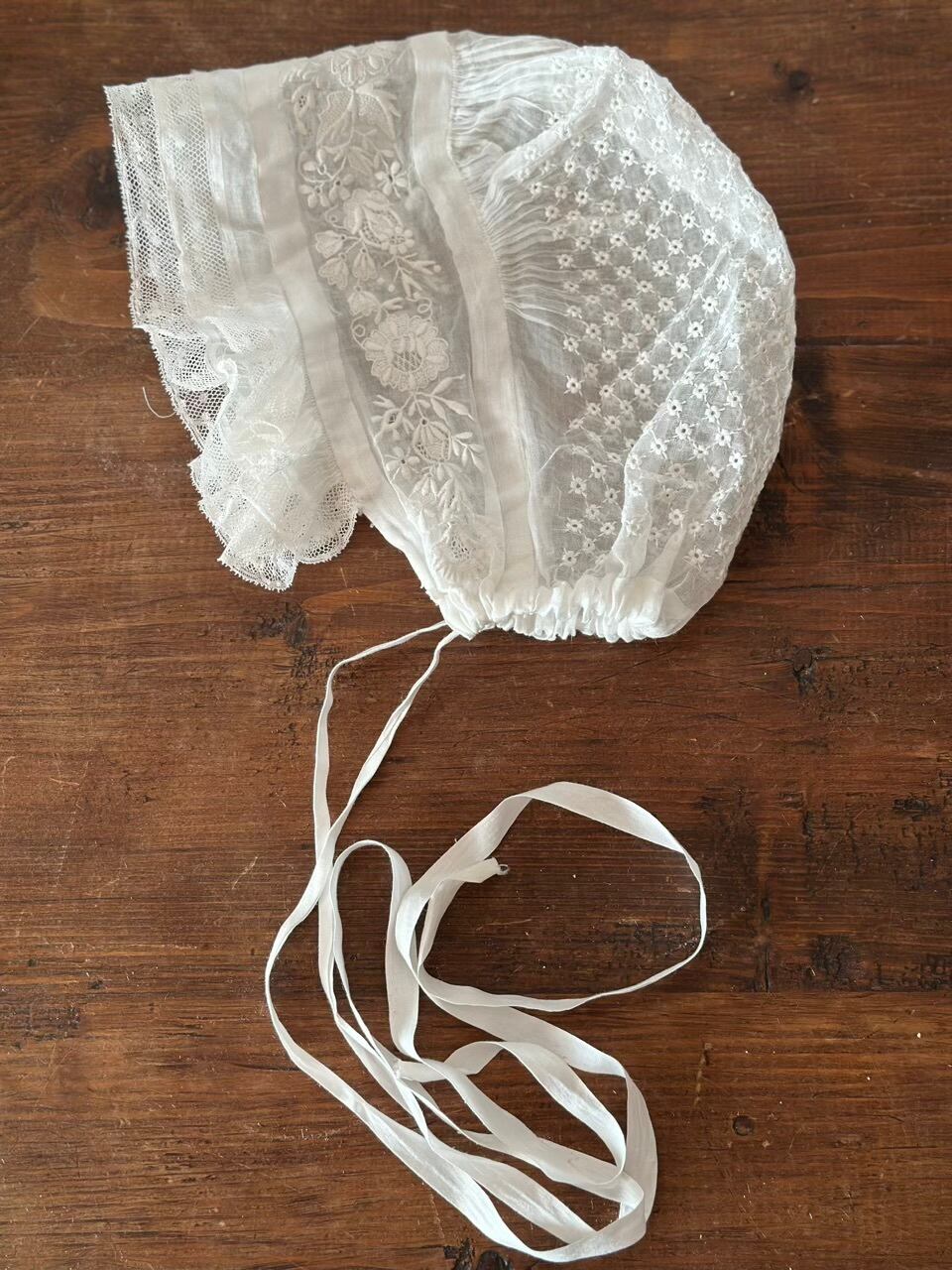 19世紀 チュールレース 少女のボネ 帽子 | Brocante de La Cocotte