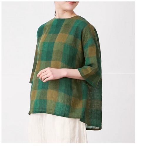 D*g*y (デコ・カンパニー)  プルオーバーブラウス　綿麻ブロックチェック /M/GRN/D9629