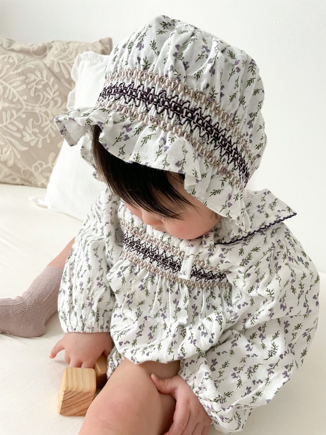 【取寄】purpleフラワーロンパース＋ボンネット