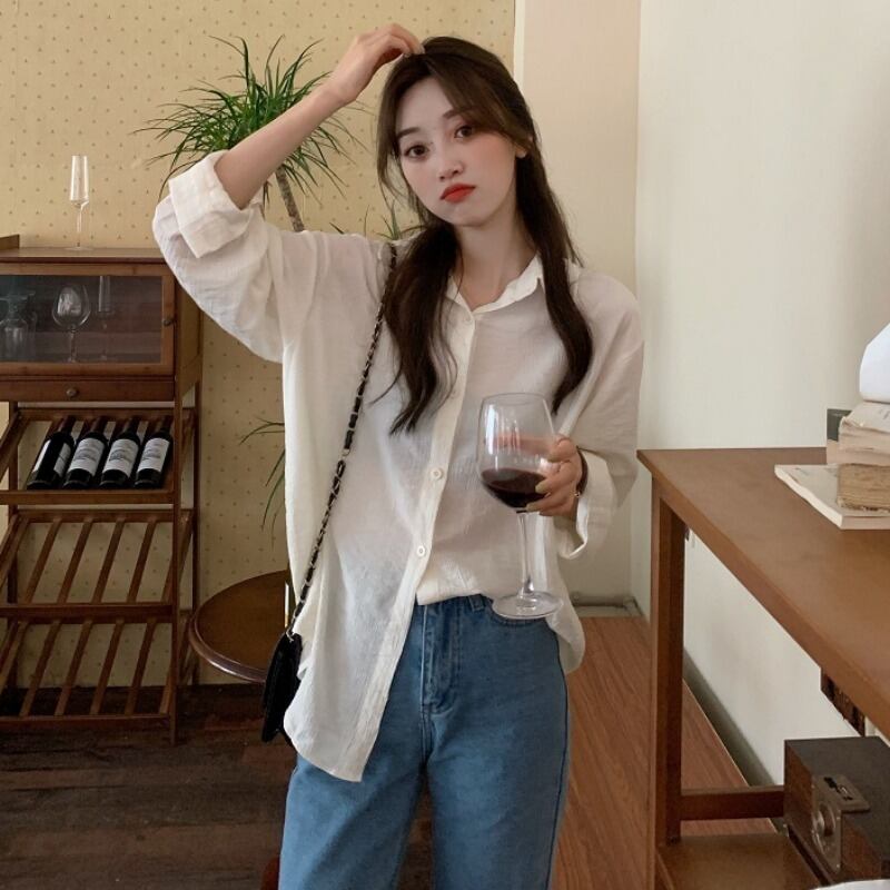 スタンダードホワイトシャツ スプリングスタイルトップス ロング レトロ 春物 1号婦人73209938443