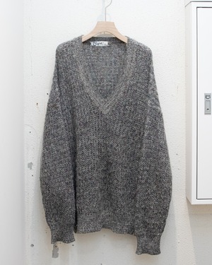 shaggy mohair melange v-neck sweater / Made In SPAIN