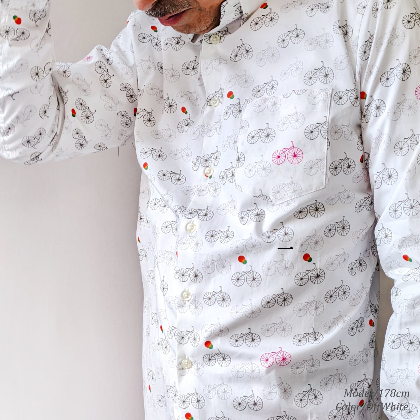 長袖シャツ メンズ 日本製 ボタンダウン 自転車柄（カジュアル