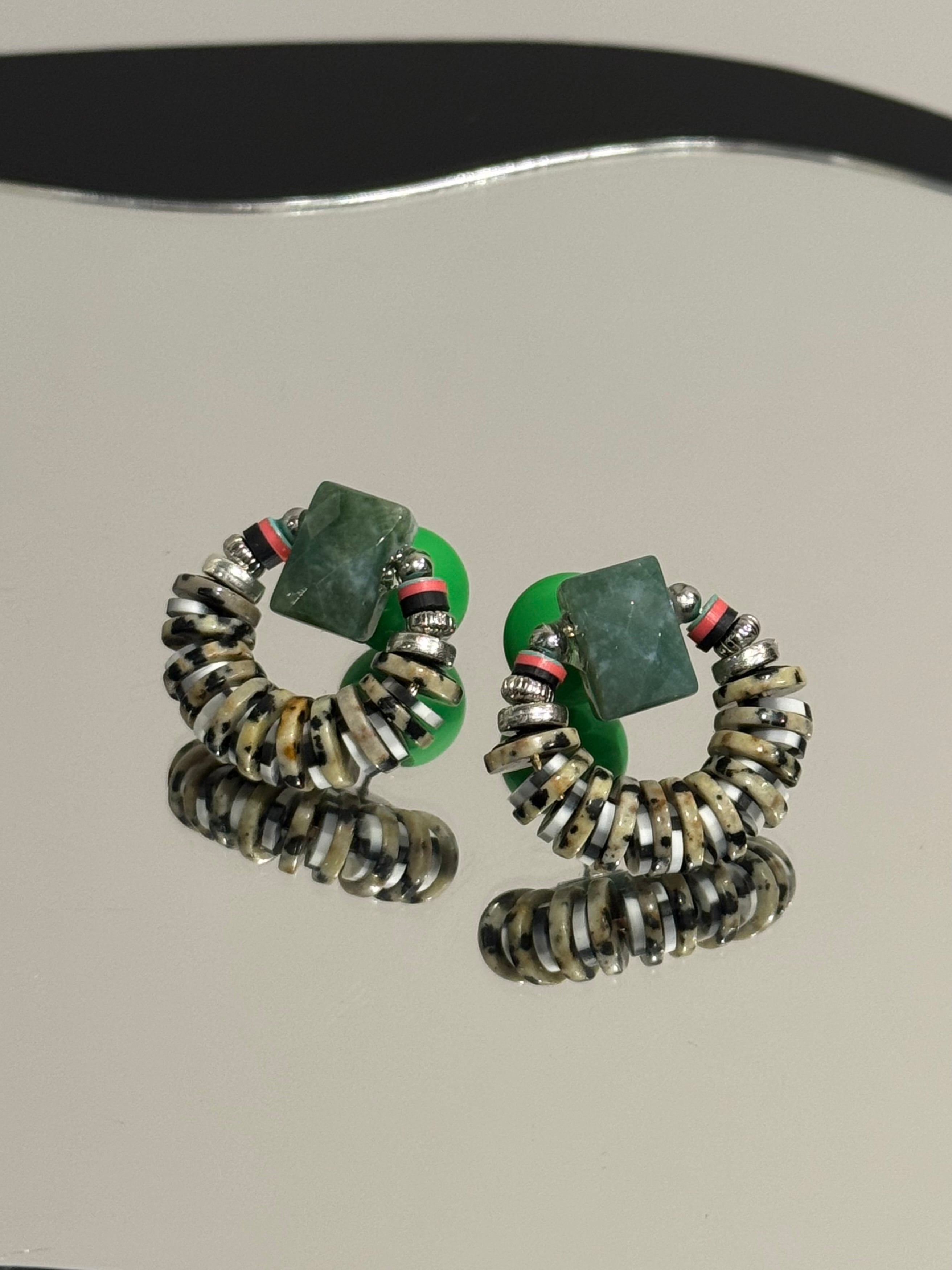 vertical square green dalmatian circle silver