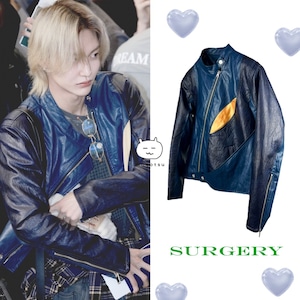 ★RIIZE ウォンビン 着用!!【SURGERY】surgery curve layered rider jacket 'blue'