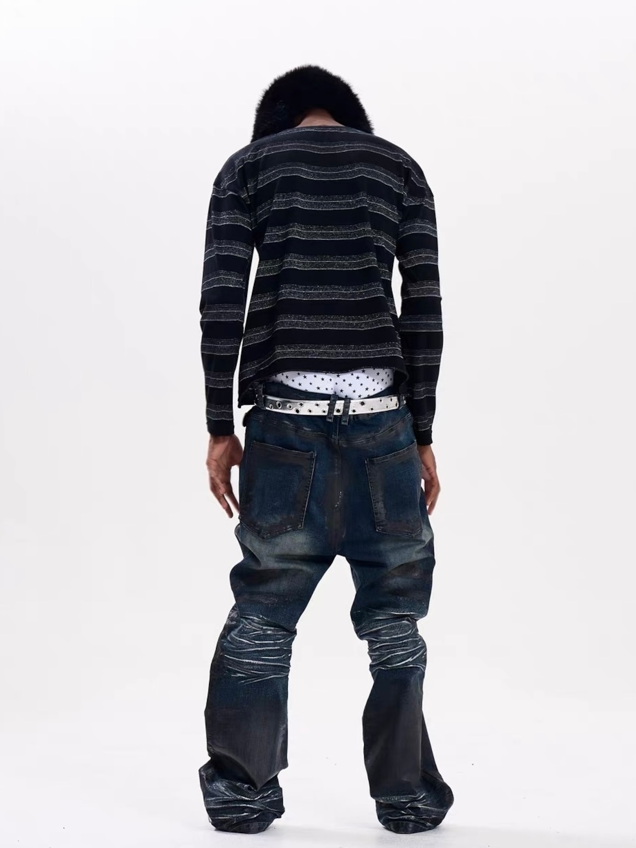 【Fourth3ex】Stripe Portrait Print Long Sleeve T-Shirt
