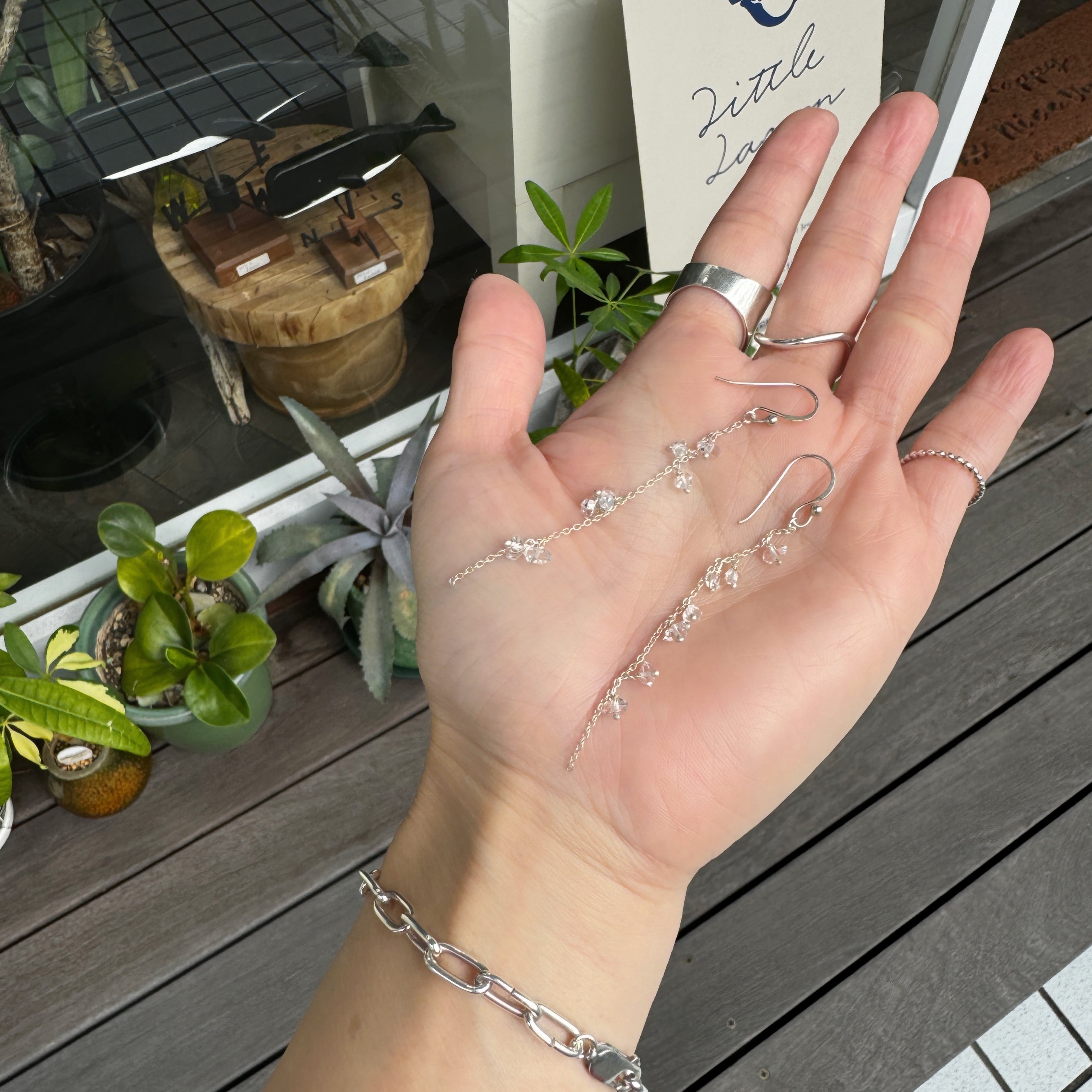 天然石☆大粒ニューヨーク産ハーキマーダイヤモンドの7連ロングピアスSilverF ハーキマーダイヤモンド ピアス ハーキマ ニューヨーク産