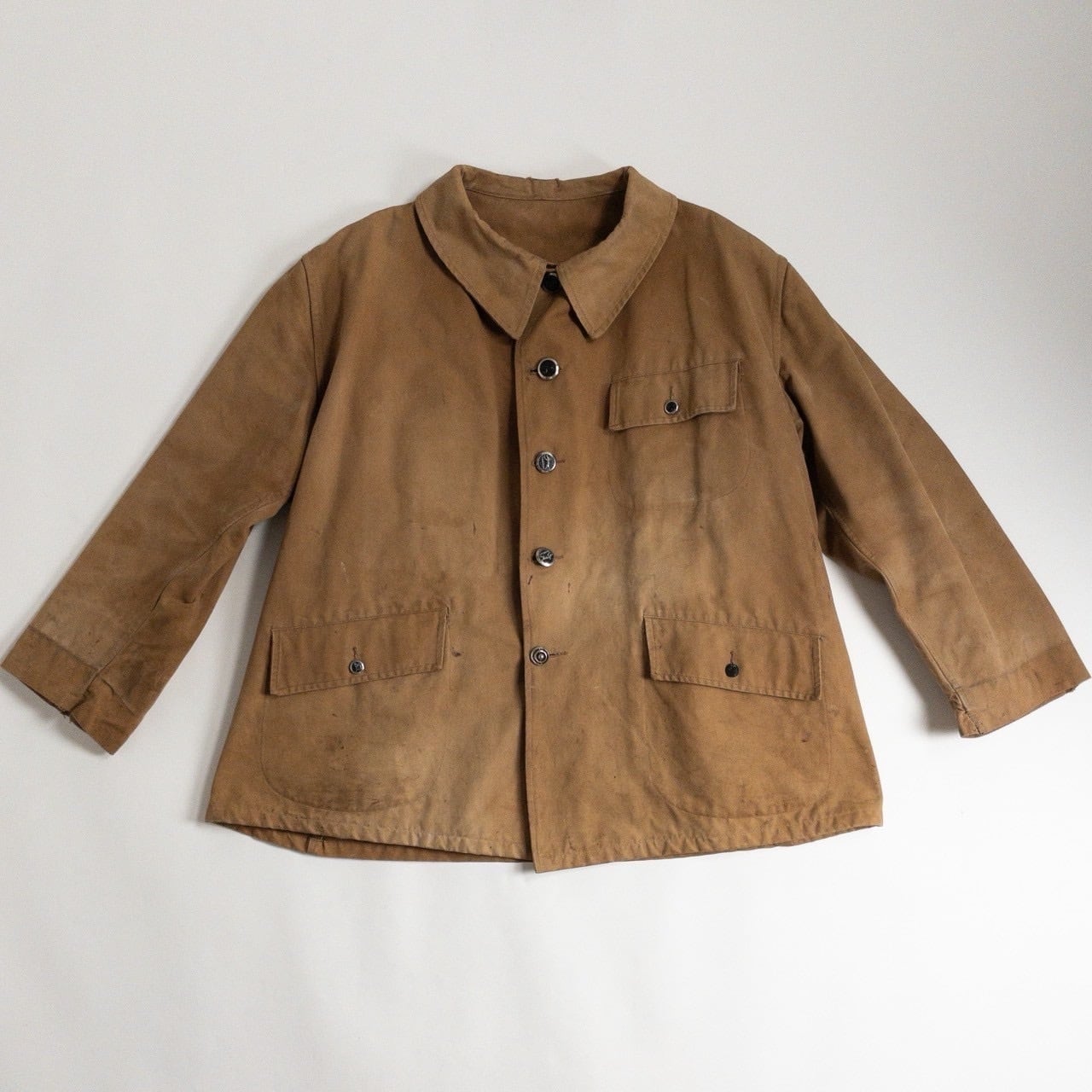 1940s "French Vintage" Beige Cotton Canvas Hunting Jacket