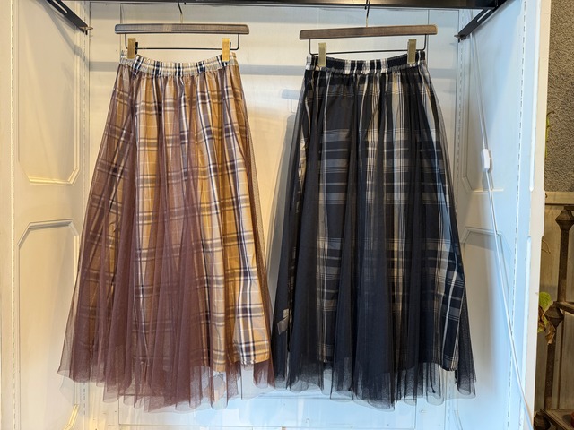 チェック×チュールリバーシブルスカート【rosiee】