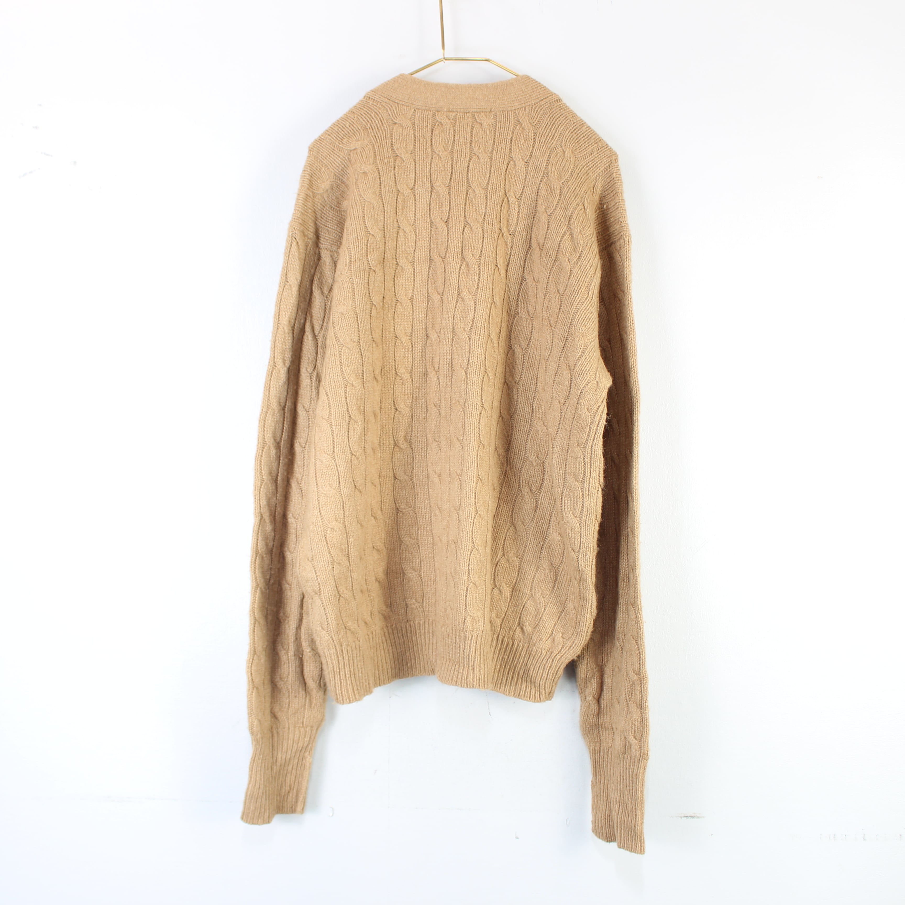 USA VINTAGE POLO GOLF CAMEL100% CABLE KNIT CARDIGAN/アメリカ古着