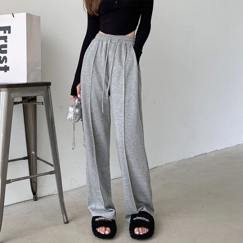 グレーカジュアルパンツ オータムルーズワイドレッグハイウェストウェスト 秋物 ワイドパンツ ガールズファッション14774397943