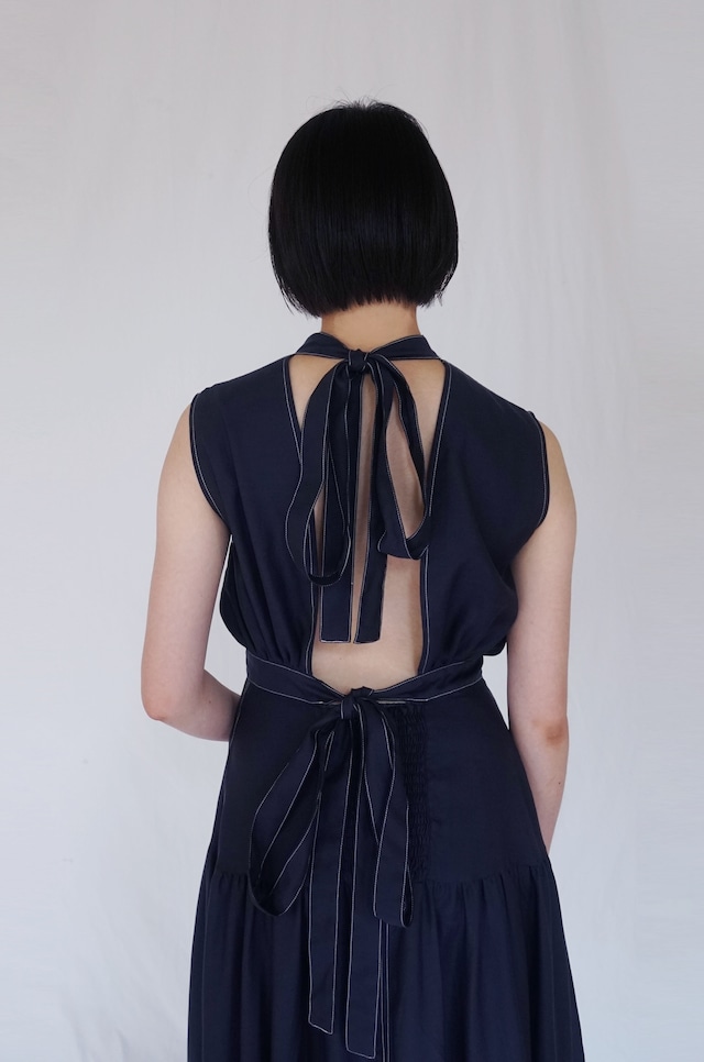 IAPETUS BACK BOW TIE DRESS / Navy