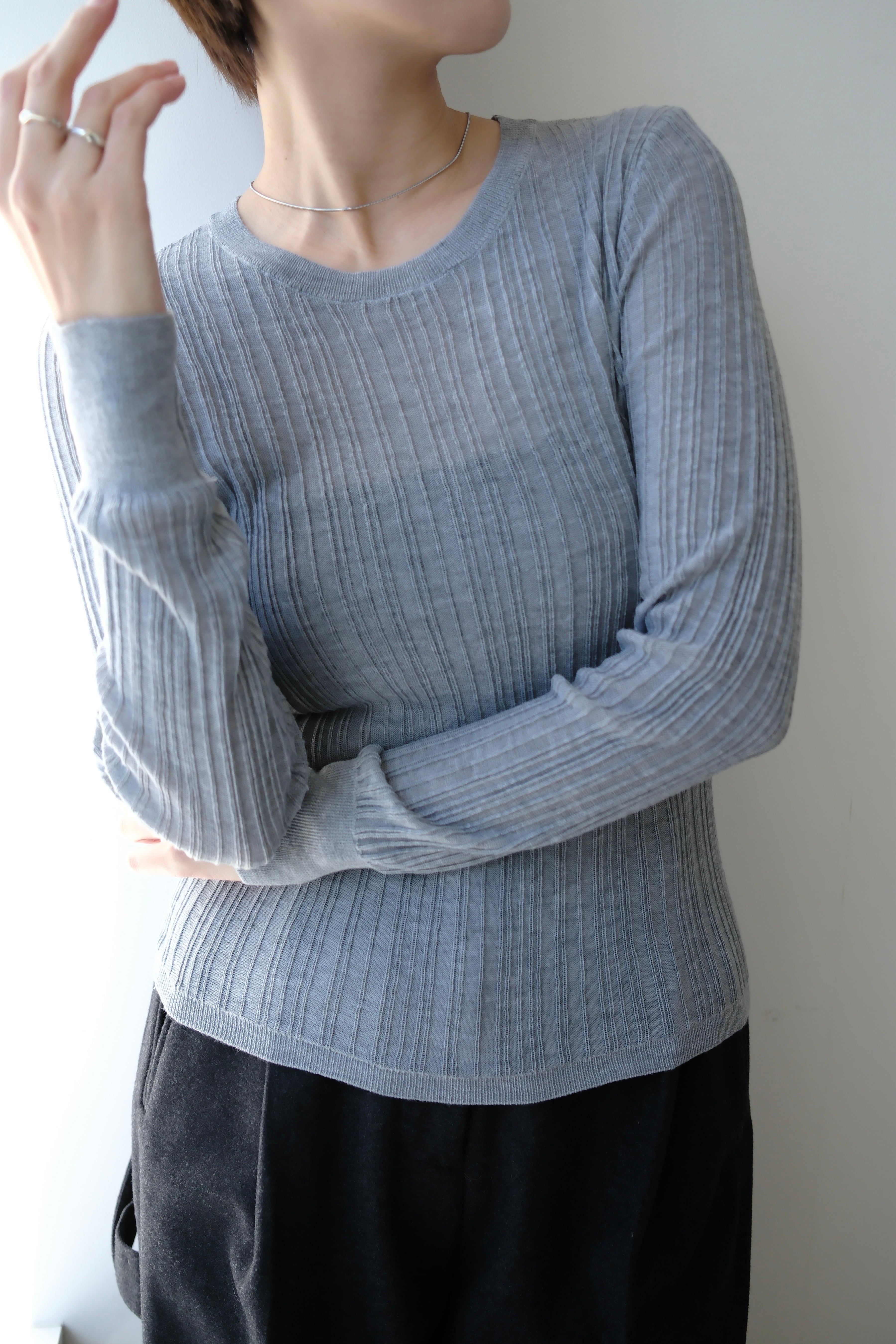 Sheer Random Rib Knit シアーランダムリブニット Gray