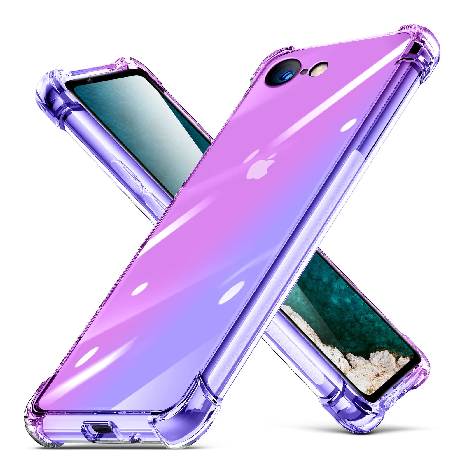 iPhone SE 第3世代 iPhone8/7/se2/se3 用 ケース tpu 耐衝撃 クリア透明 スリム 薄型 シリコン 指紋防止 米軍MIL規格取得 8/7/se2/se3 カバー 衝撃吸収 滑り止め カメラ保護 ワイヤレス 充電対応 おしゃれ 黄変防止 防塵 携帯カバー 紫+青D543-ip 8g-01