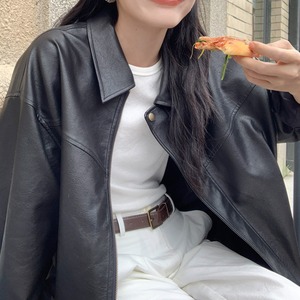 faux-leather oversized jacket　J00429