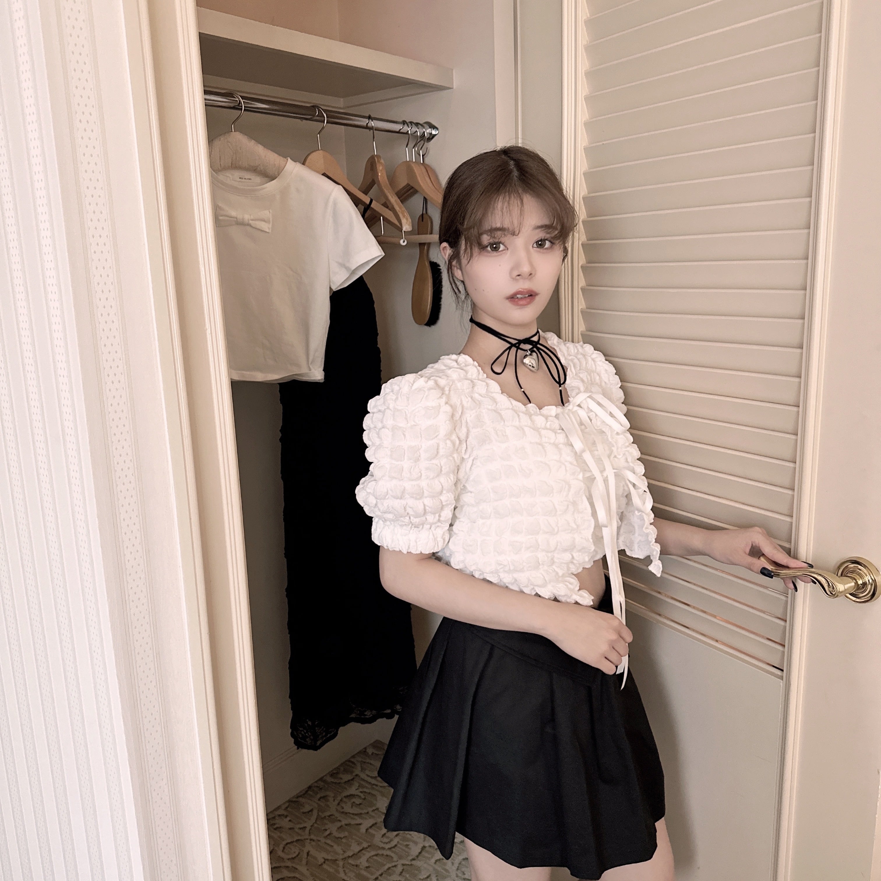 【LAST1】switching mini skirt-BLACK