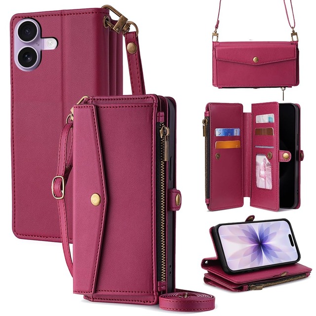 Cacheluna 手帳型ケース ショルダーケース for iphone 手帳型 ショルダーケース レザー for iPhone 17 斜め掛けと手持ちー スマートフォンケース 財布型 対応 アイフォン 肌触り良い 便利