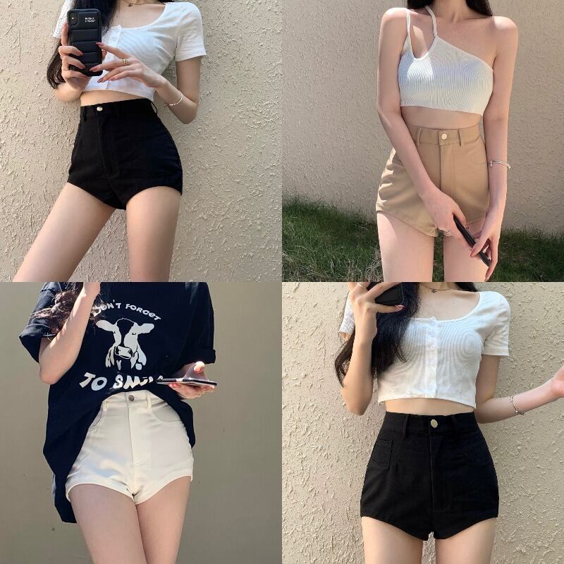 パンツ ハイウェストウェストショーツ サマーブラック 夏物 ブルマー ブラックストロベリース71065768403