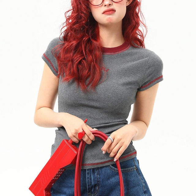 contrast color slim short sleeve tee　コントラストカラースリム半袖ティー　J1958