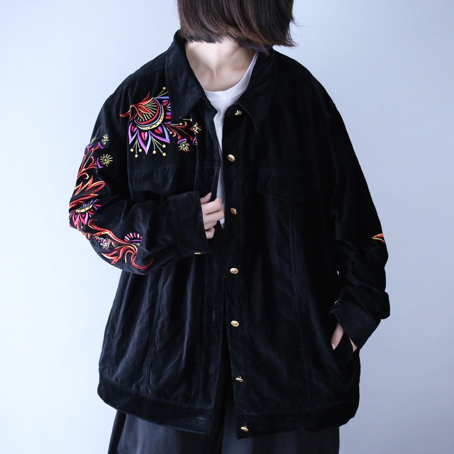 "刺繍" special art design over wide silhouette black mode velours jacket