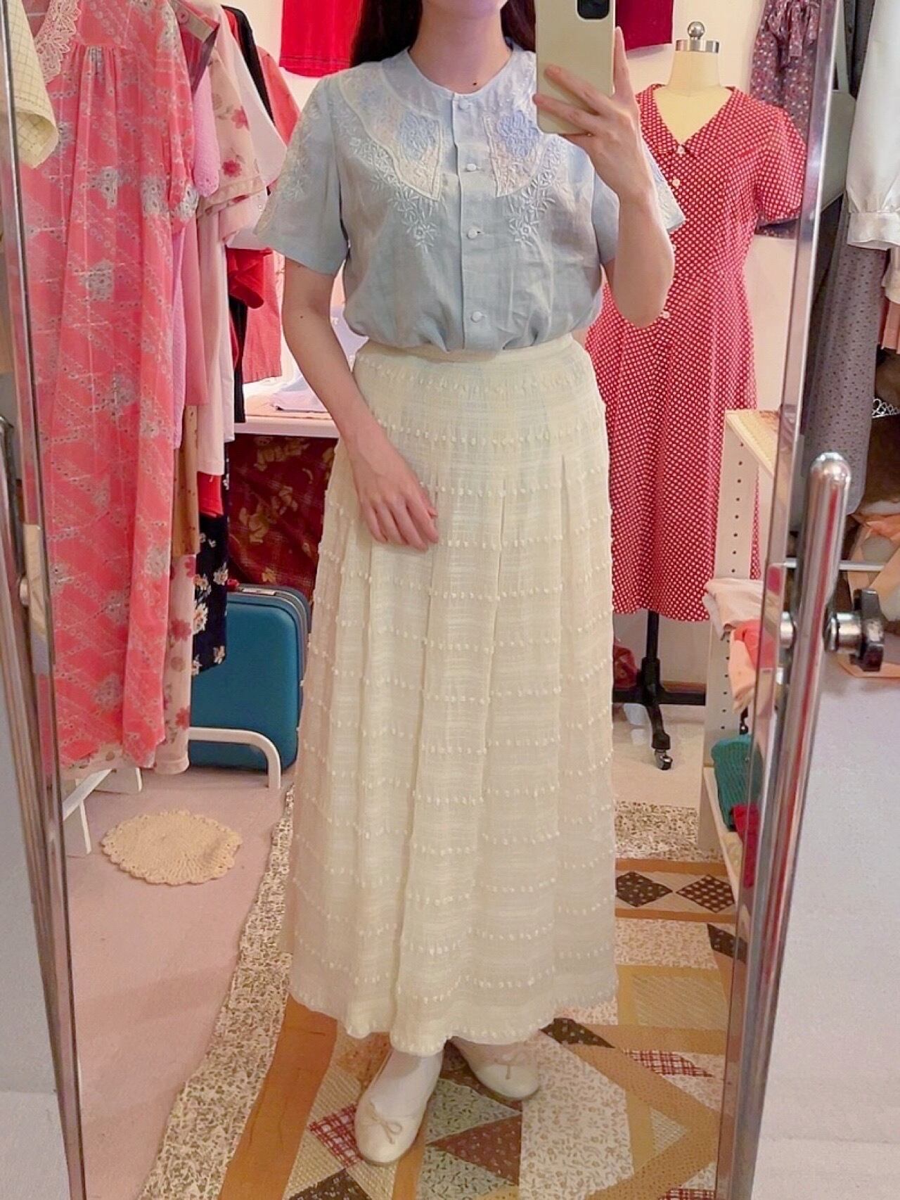 light blue embroidery blouse