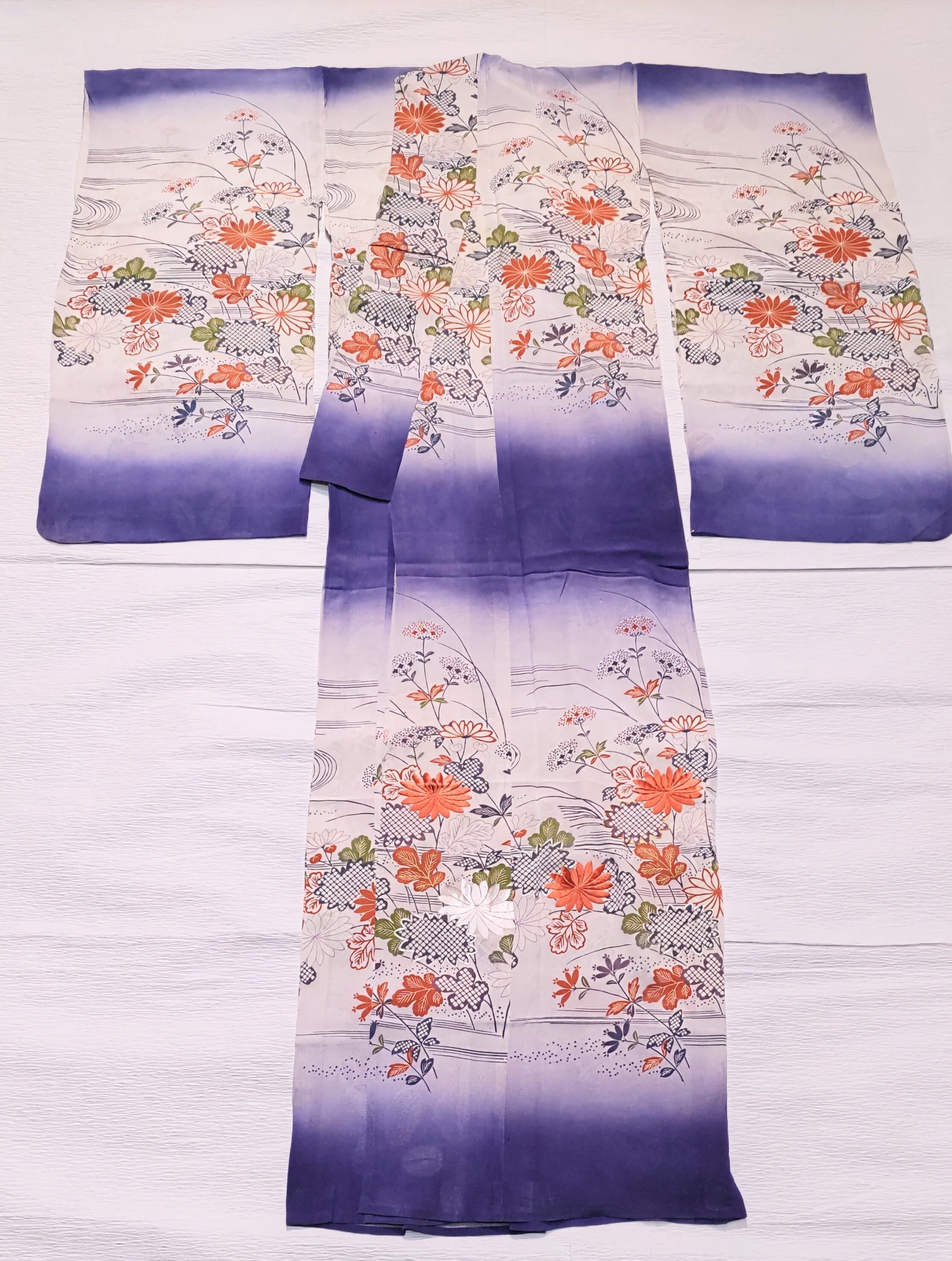 ̮⃝ 長尺 塩瀬 菊花文様 並び 染めと刺繍 名古屋帯