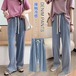 イージーパンツ 大きいサイズ ハイウェスト ロングパンツ レディース ひんやり ストレートパンツ ゆったり ウェスト紐 デニムパンツ