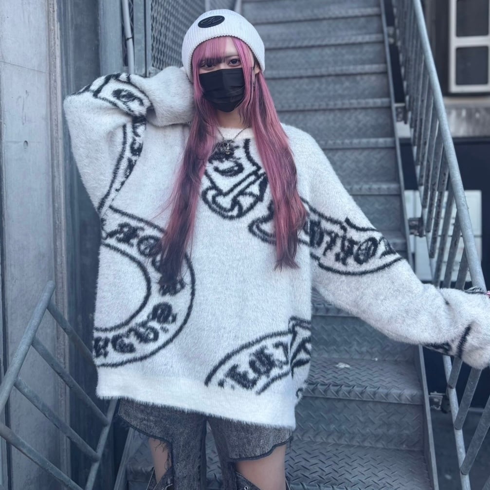 【ye(J)ow/YELLOW J】 帯ロゴシャギーニット knit ストリート ブランド メンズ レディース ユニセックス ニット