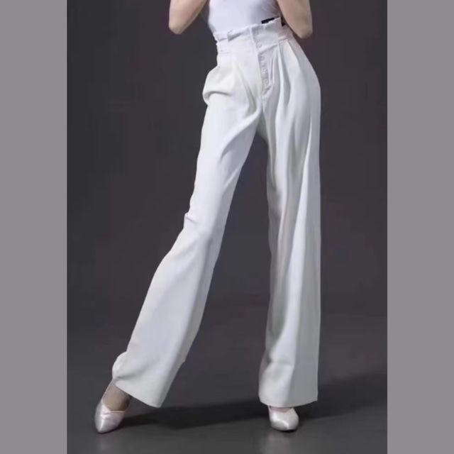 エレガントフローホワイト・ダンスワイドパンツ ds0204