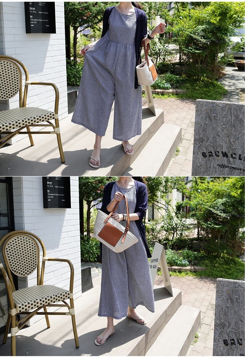 夏セール オールインワン レディース ワイドパンツ デート 通勤 通学 カジュアル ガウチョ ガウチョパンツ ロングワンピース ギンガムチェック リネン オーバーオール 綿麻 ロンパース 9分丈 春 夏 秋 パンツ ボトムス 半袖 ゆったり ハイウエスト マタニティ Ol 通勤
