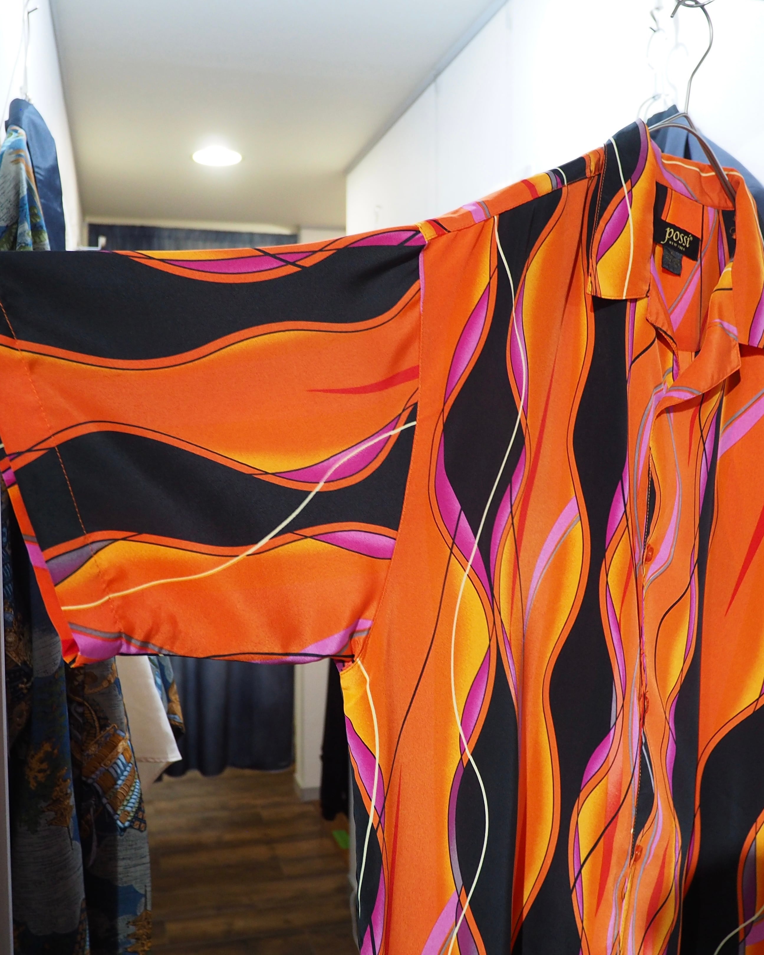 ” 畝り ” Undulation all Over pattern vintage Drape loose Open collar Shirt